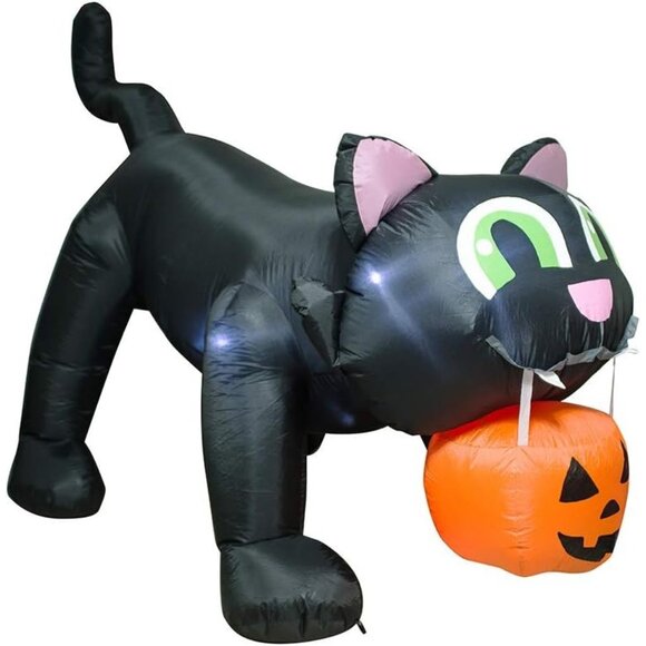 AJY 8 Feet Giant Black Cat with Pumpkin Inflatable LED Lights Decor Outdoor - Picture 1 of 8